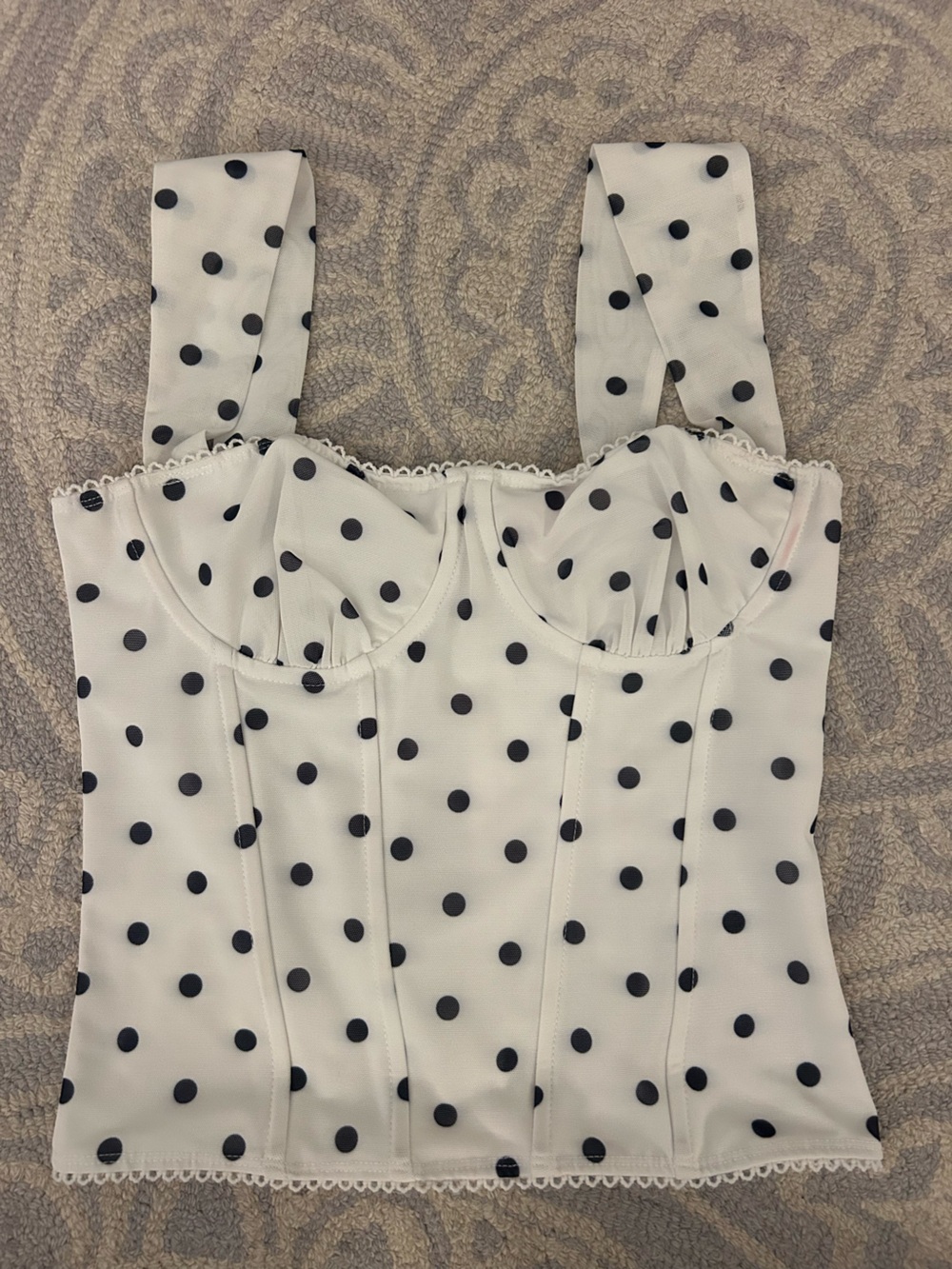 Edikted White Polka Dot Bustier Tank Top